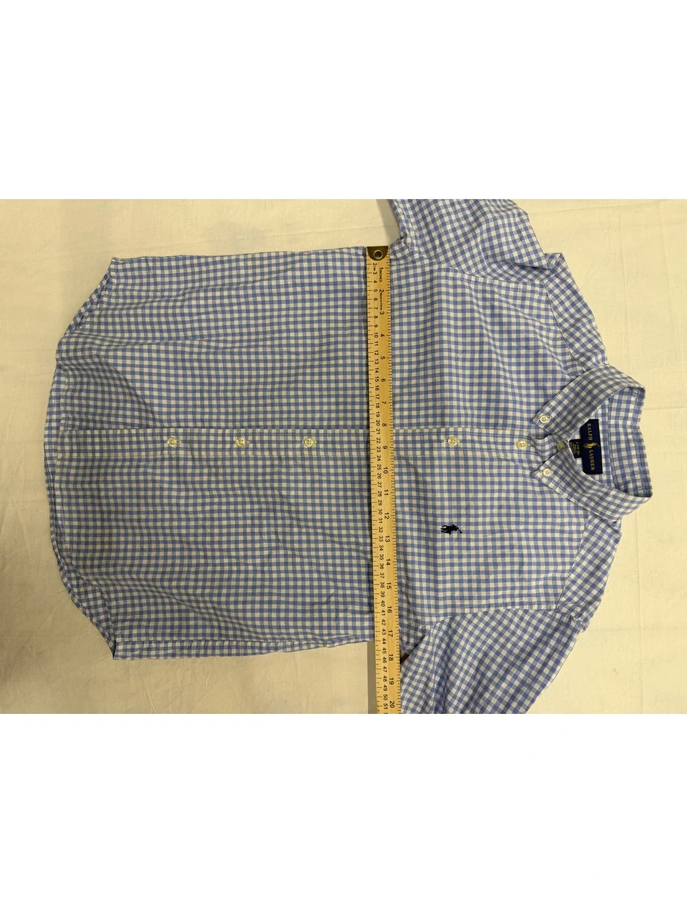 Ralph Lauren Blue and White Gingham Button-Down Shirt, Size L (14-16)